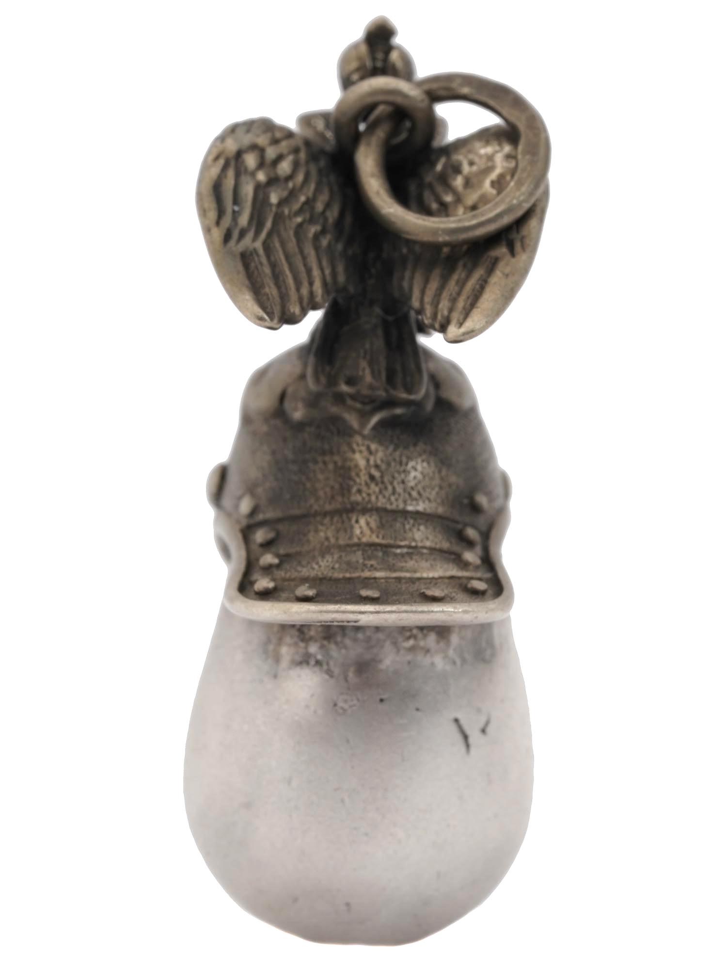 RUSSIAN SILVER EGG PENDANT WITH GUARDIAN HELMET PIC-3